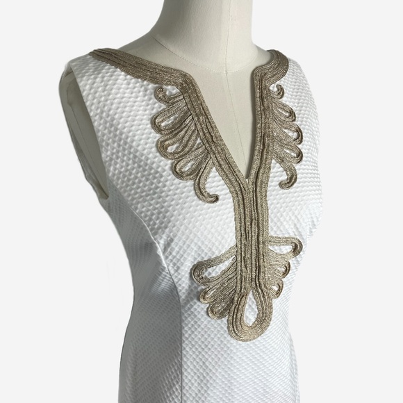 Lily Pulitzer White Resort Bentley Gold Braid Soutache Shift Dress size 4 - Picture 2 of 13